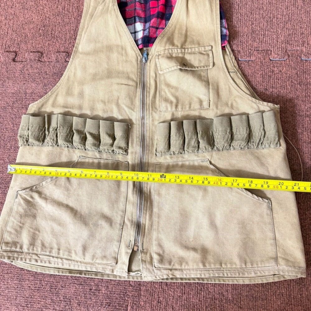 Vintage Cumberland Hunting Vest Tan Canvas Plaid Lined Shell‎ Loops Game Bag B- - Picture 7 of 9